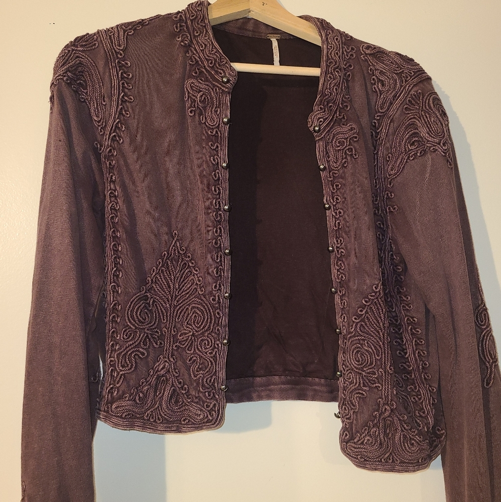 Free People soft embroidered cropped jacket